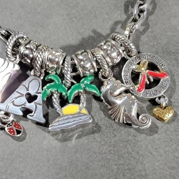 Brighton Charm Bracelet Silver Pl Travel Theme Seahorse Palm Tree Ladybug Heart - Picture 8 of 9
